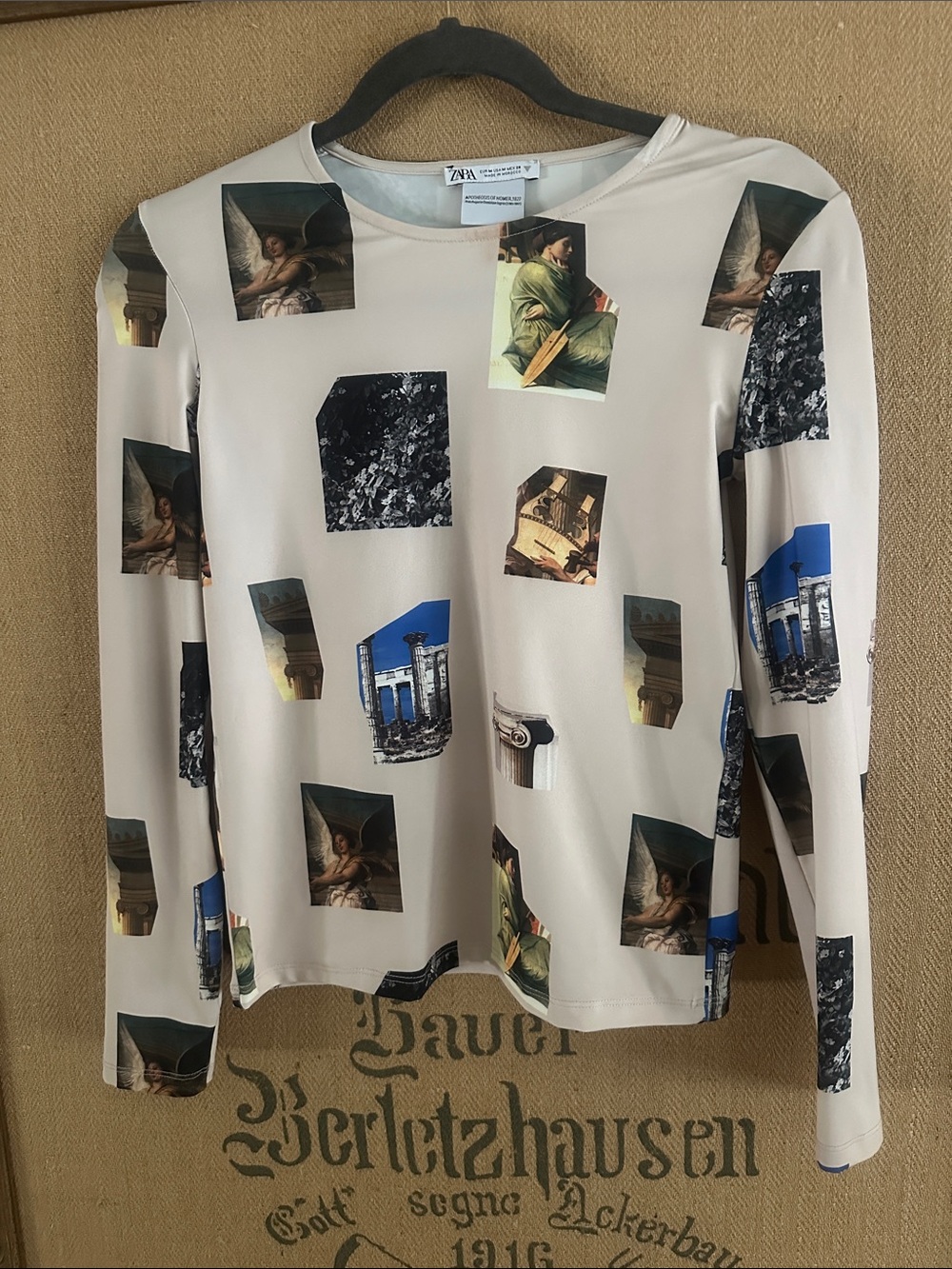 Zara Cream Graphic Photo-Block Long Sleeve Top